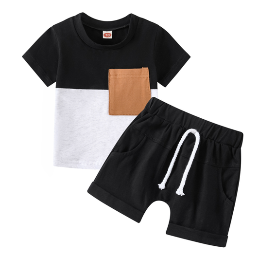 Black and White Pocket Shorts Set