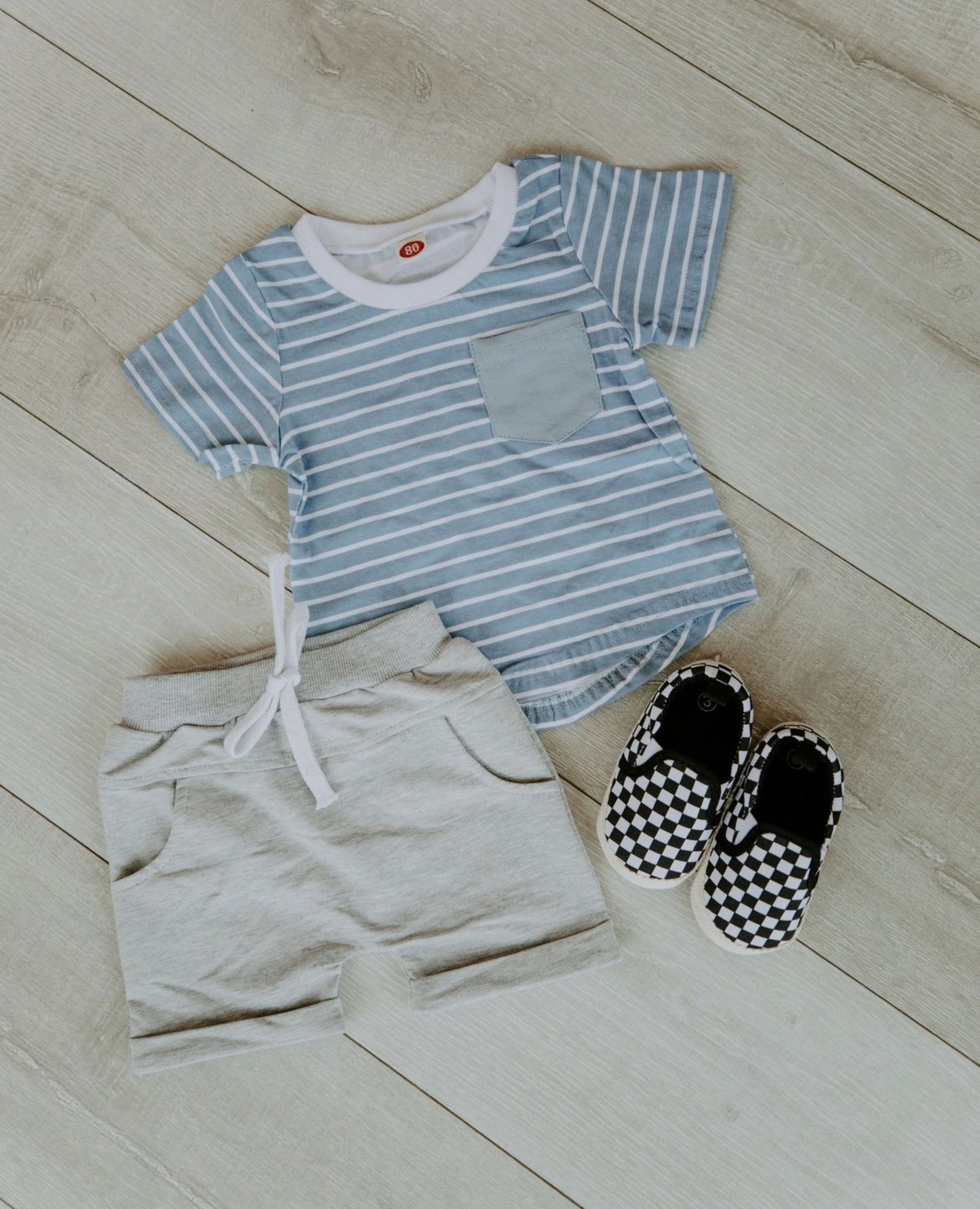 Striped T-Shirt & Grey Shorts