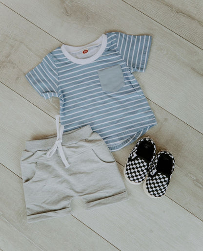 Striped T-Shirt & Grey Shorts