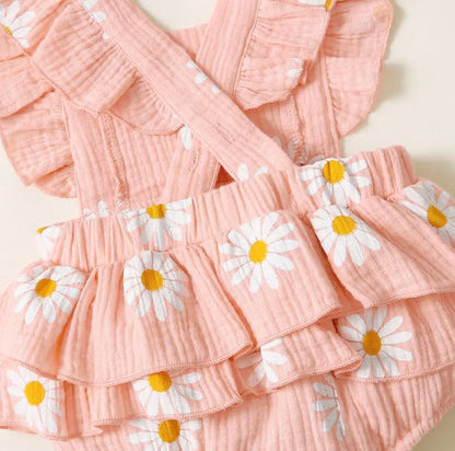 Pink Daisy Romper with Headband