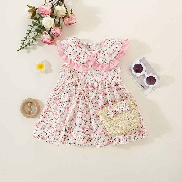 Babydoll Floral Dress with Straw Bag