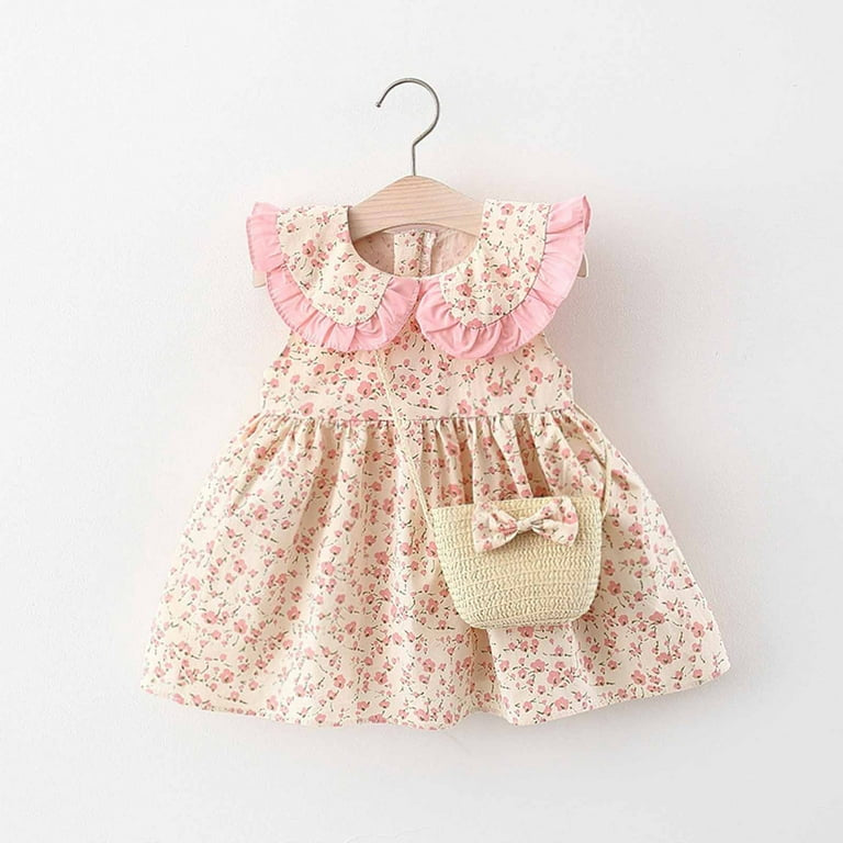 Babydoll Floral Dress with Straw Bag