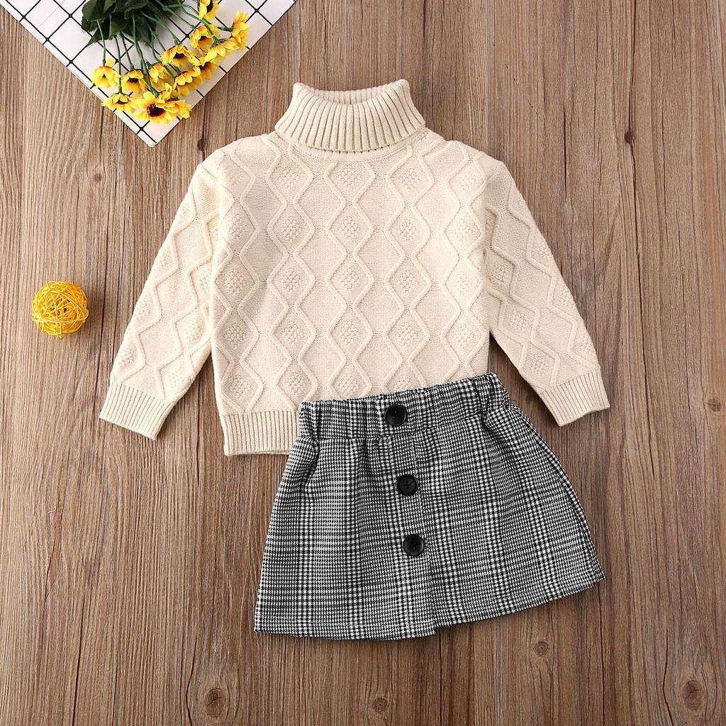 Knitted turtleneck jersey & skirt