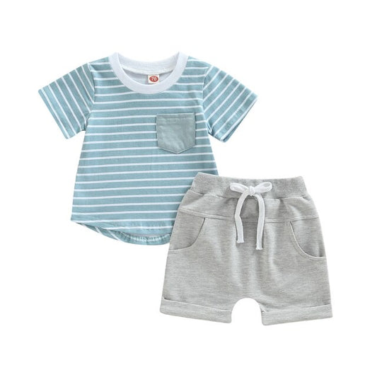 Striped T-Shirt & Grey Shorts