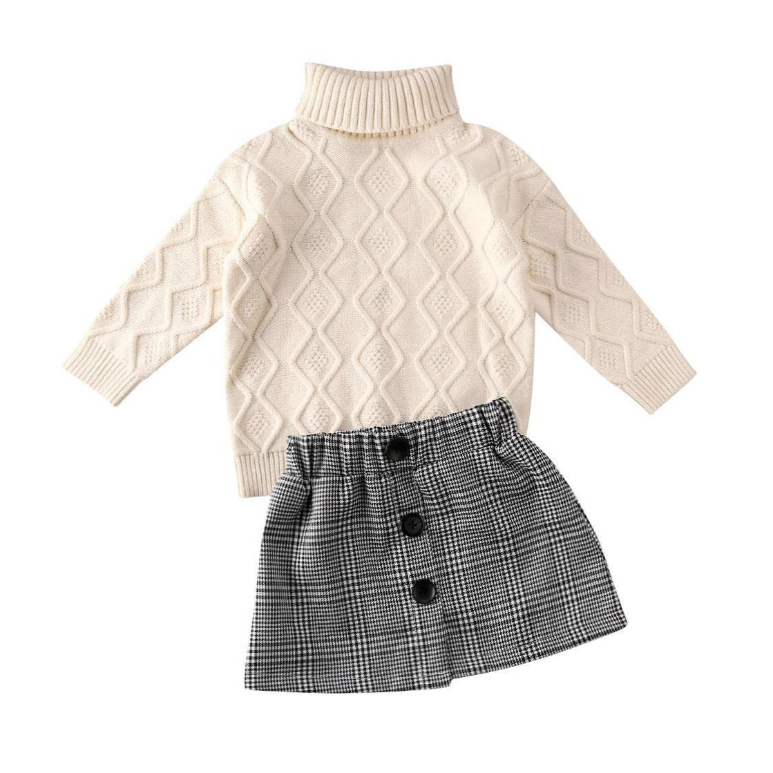 Knitted turtleneck jersey & skirt