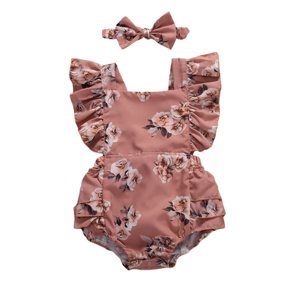 Pink Roses Frill Romper Set