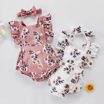 Pink Roses Frill Romper Set