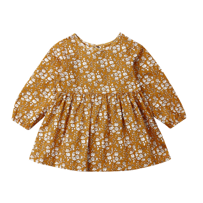 Mustard Long Sleeve Floral Dress