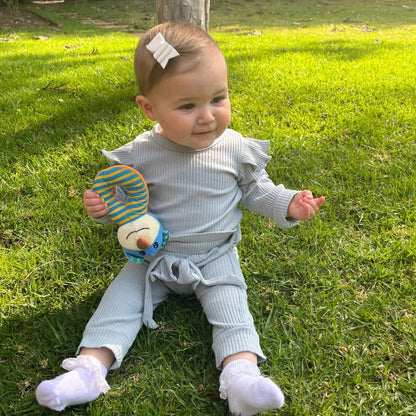 Ribbed Light Blue Bow Pants & Top Set